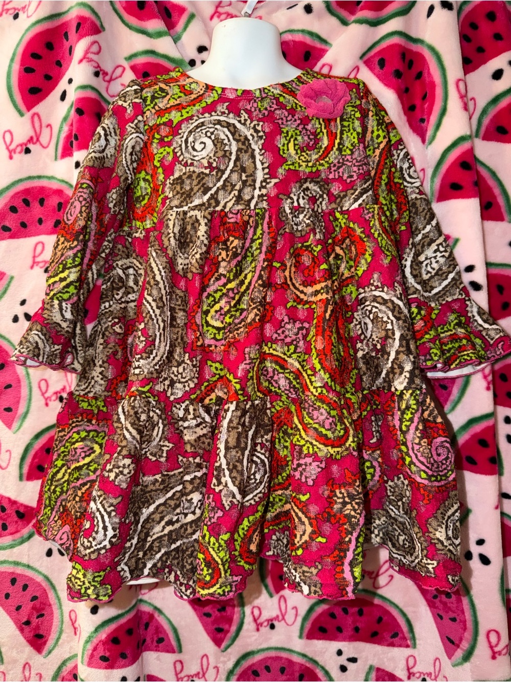 marmellata Paisley Ruffle Dress with Floral Accent